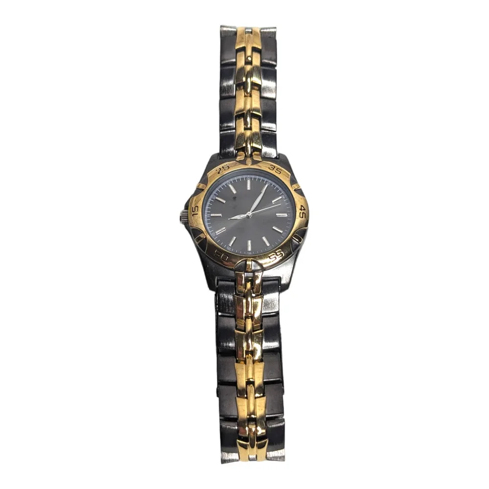 Two Tone Gray Face Silver Dial Men's Quartz Movement‎ Stainless Steel Wristwatch